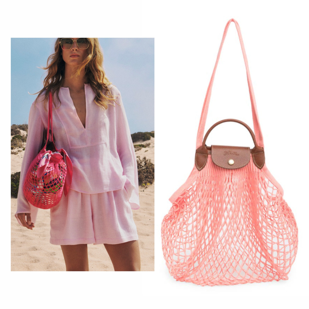Longchamp | Le Pliage Filet Knit Shoulder Bag In Blush Pink Net Bag